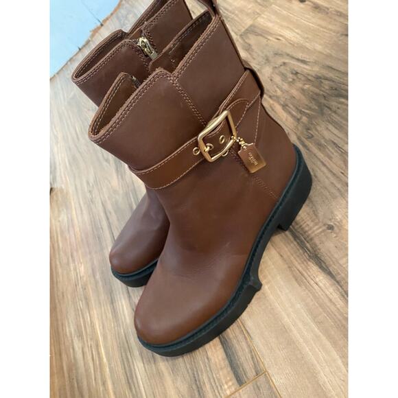 Coach NY Boots Women's 9 B Brown Leather Lacey Ankle Strap Buckle Bootie S22 - Picture 7 of 8